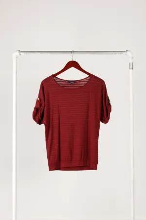Burberry FW18 'Textured Striped Button Sleeved' T-Shirt Burgundy (2018)