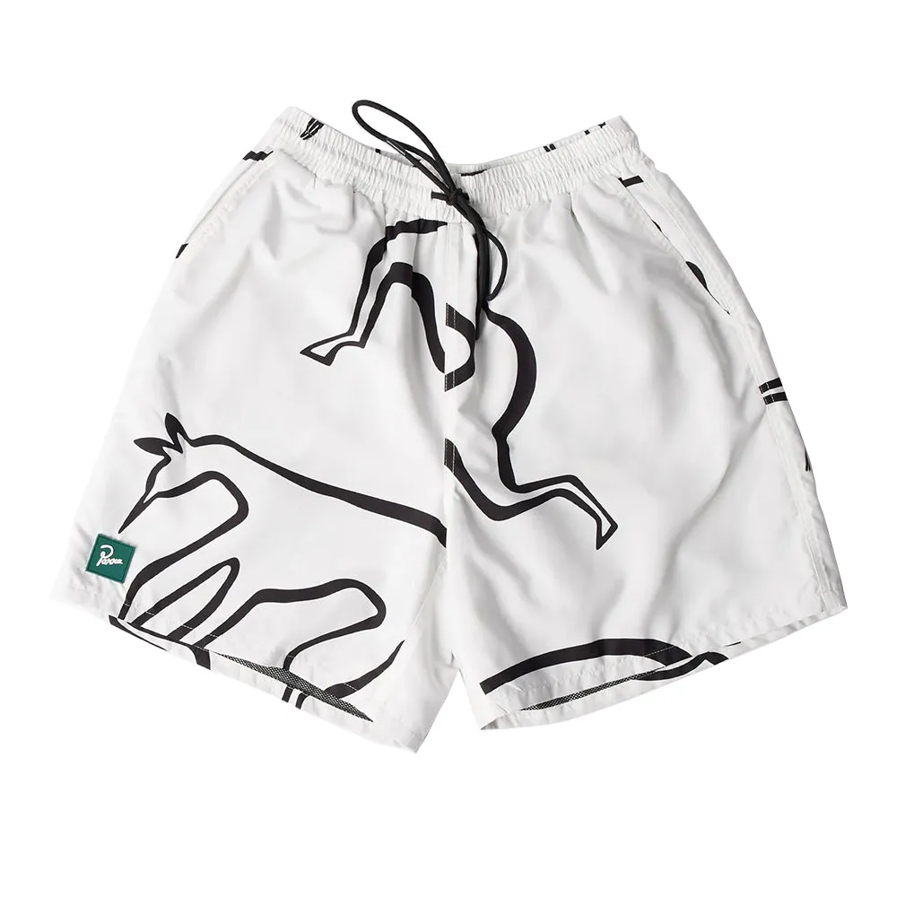 BY PARRA YOGA WALKS SWIM SHORTS // WHITE