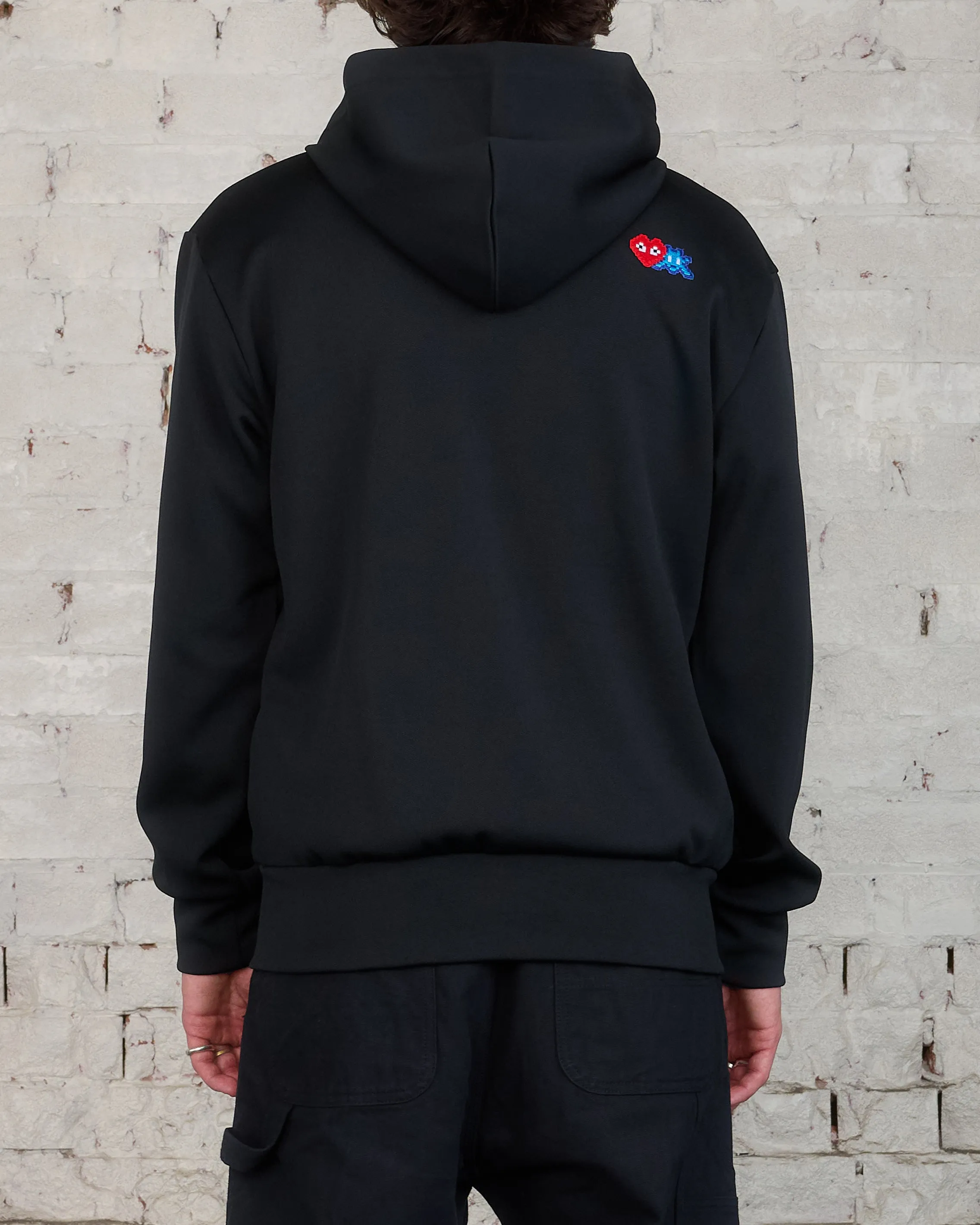 Comme des Garons PLAY Invader Red Heart Back Zip Hooded Sweatshirt Black