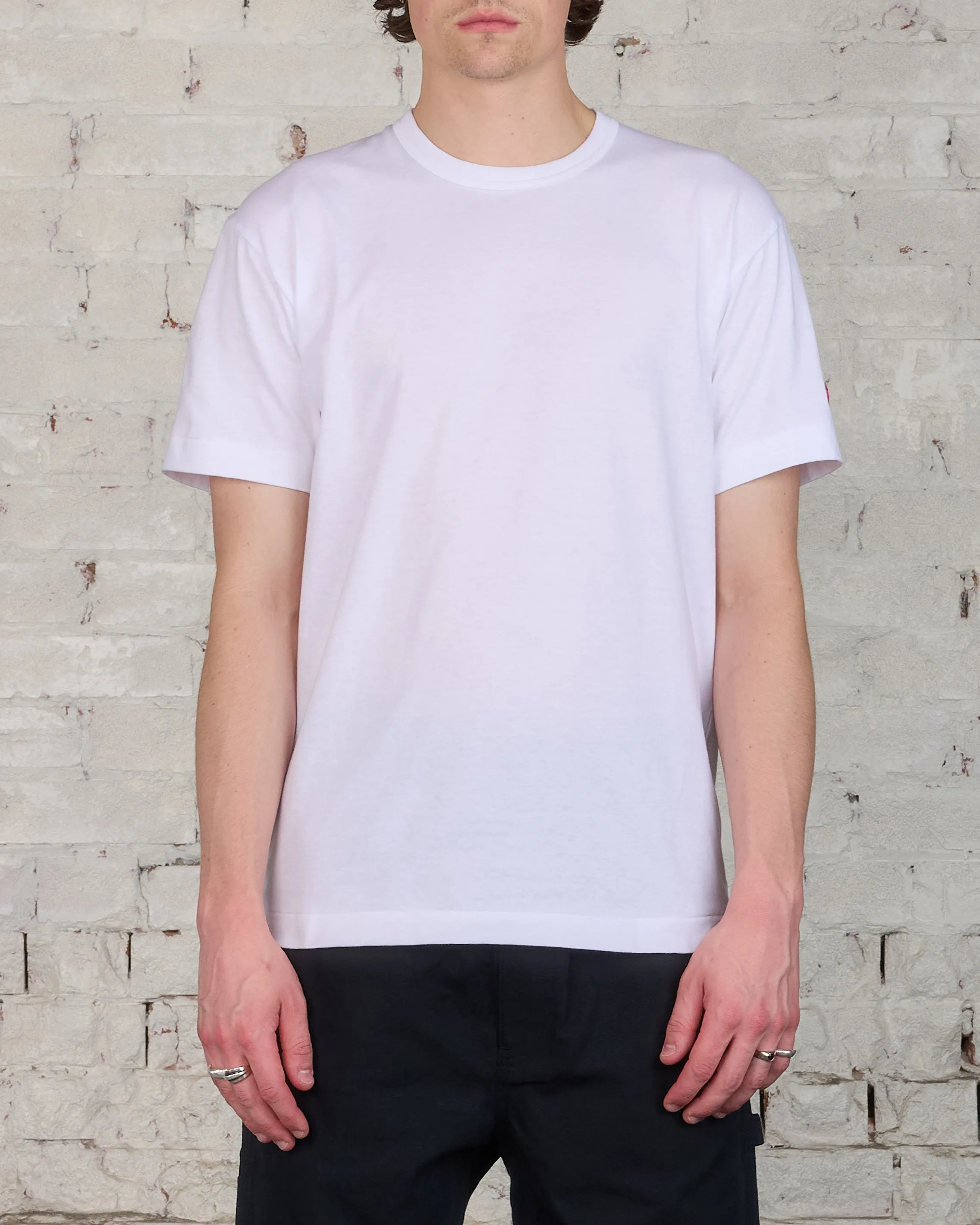 Comme des Garons PLAY Invader Red Heart Sleeve T-Shirt White