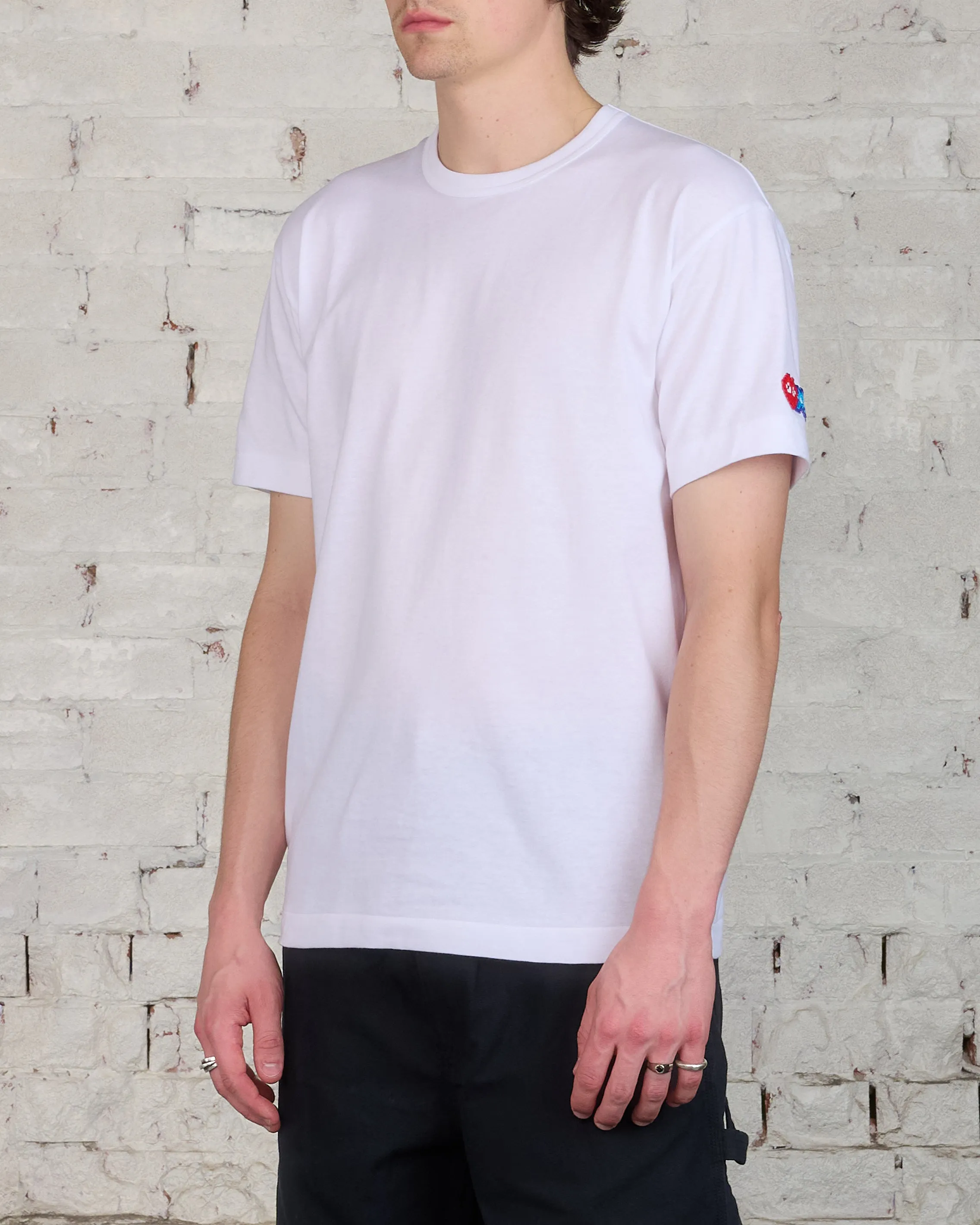 Comme des Garons PLAY Invader Red Heart Sleeve T-Shirt White