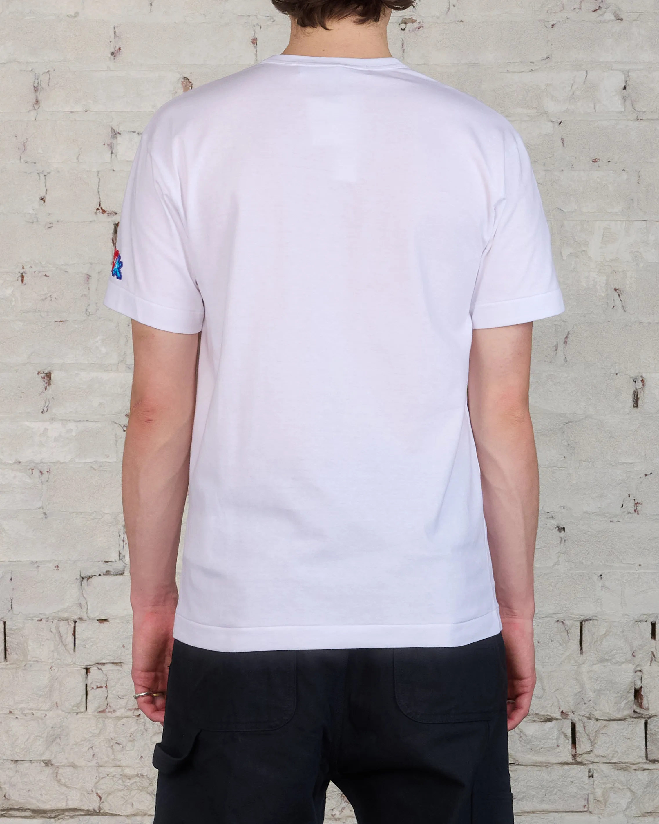 Comme des Garons PLAY Invader Red Heart Sleeve T-Shirt White