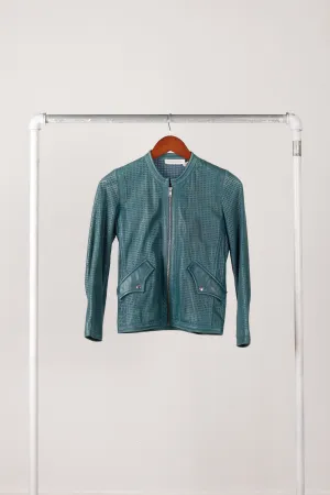 Isabel Marant TOLIE Womens 'Perforated Lambskin' Moto Bike Jacket Teal