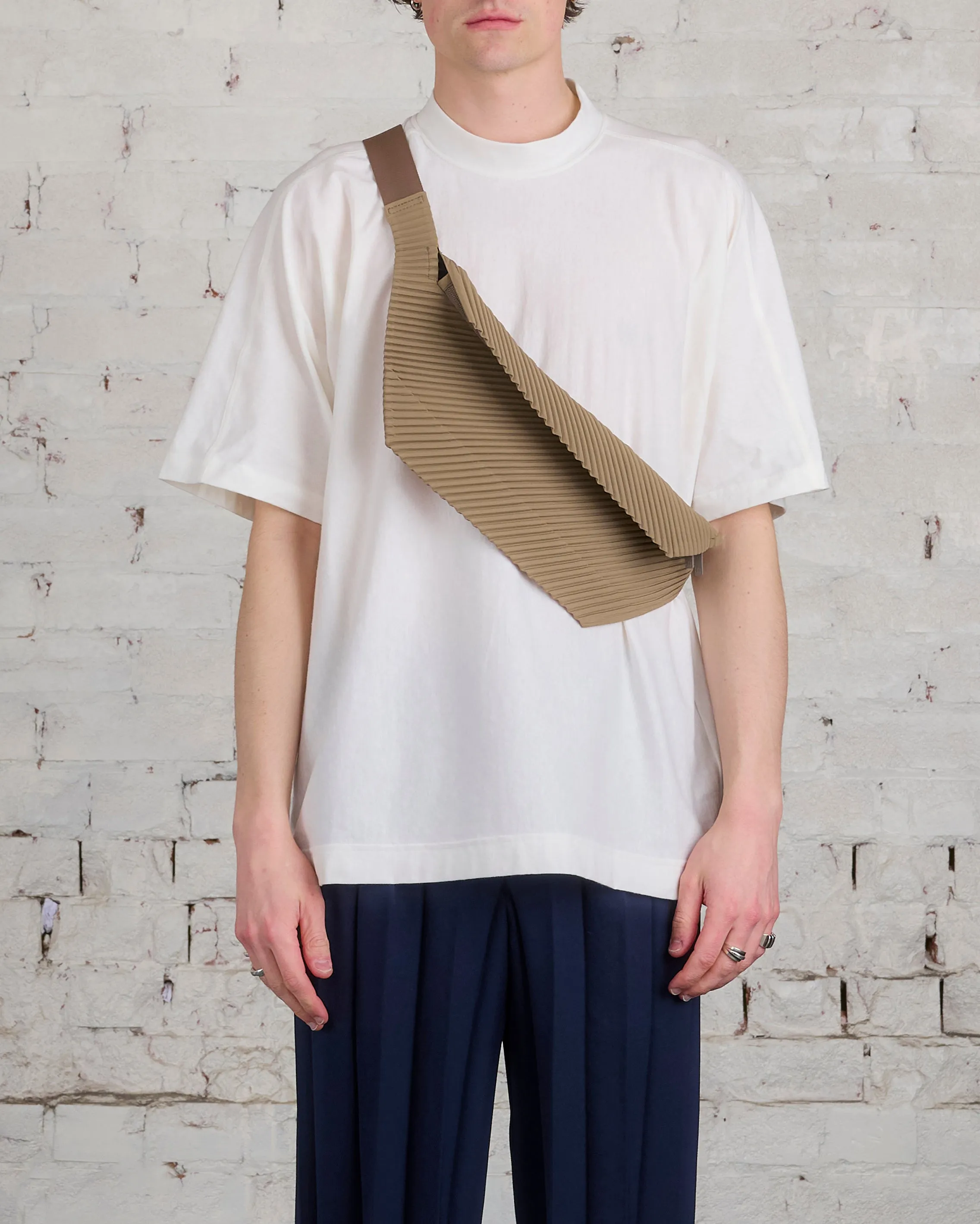 Issey Miyake Homme Plisse Pleats Crossbody Bag Light Mocha Brown
