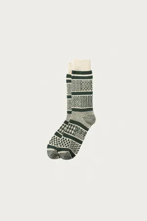 Multi Jacquard Crew - Ivory/Dark Green