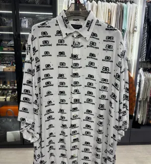 [Pre-used] Balenciaga Shirt Viscose White with Full Black Logo Print