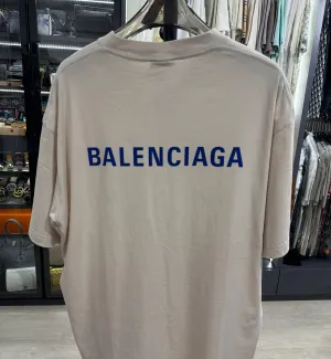 [Pre-used] Balenciaga Tee Cream (Blue Logo Back & Front)
