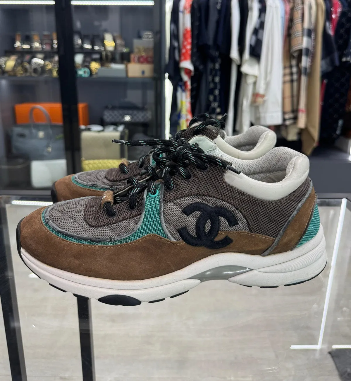 [Pre-used] Chanel Sneaker Brown Suede Multicolour