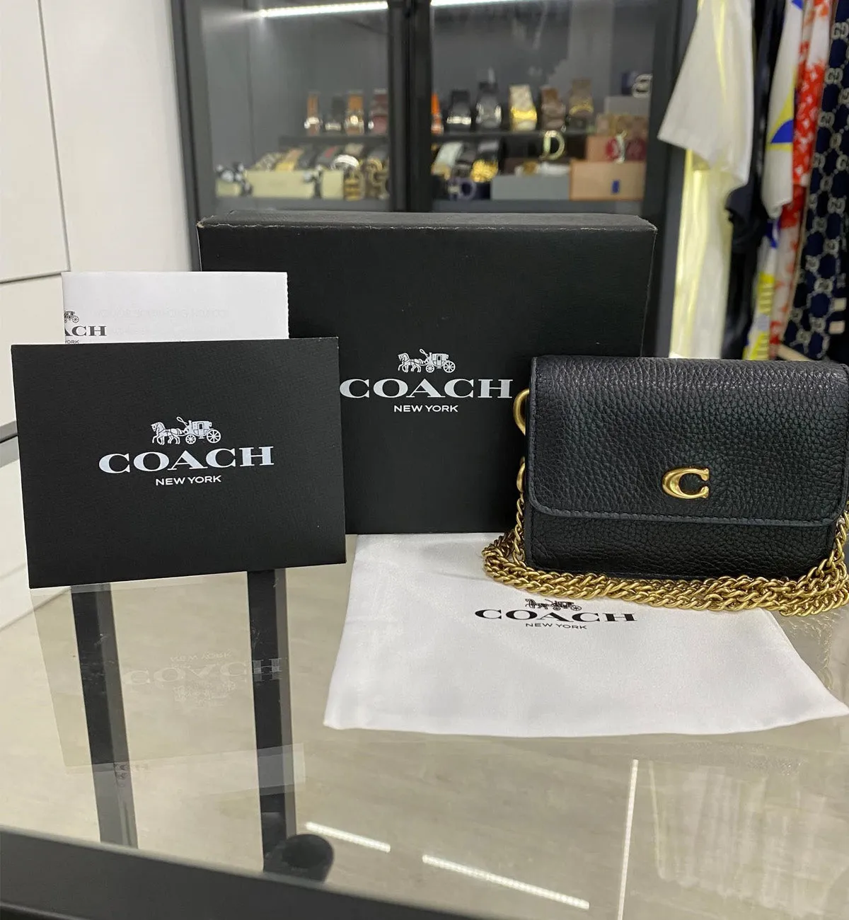 [Pre-used] Coach Bag WOC Chain Half Flip Pebbled Leather