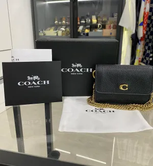 [Pre-used] Coach Bag WOC Chain Half Flip Pebbled Leather