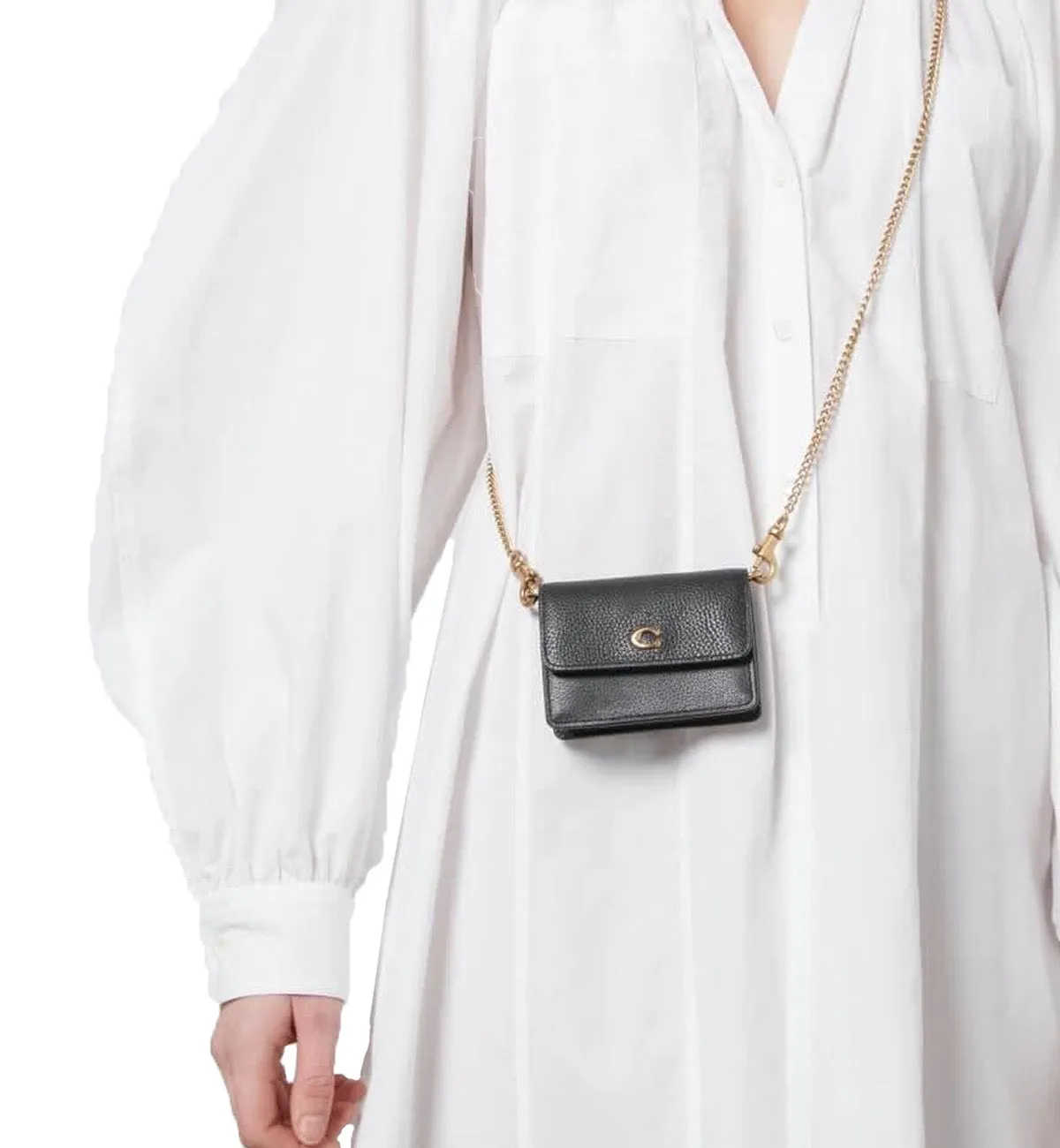 [Pre-used] Coach Bag WOC Chain Half Flip Pebbled Leather