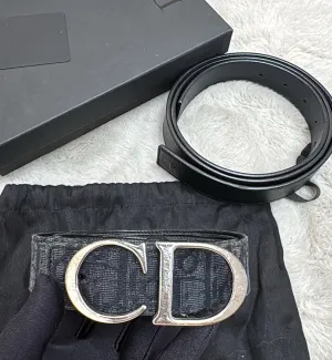 [Pre-used] Dior Belt Reversible with Silver Logo