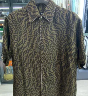 [Pre-used] Fendi Shirt Button Brown Zucca Full Logo