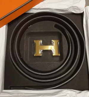 [Pre-used] Hermes Belt Black GHW