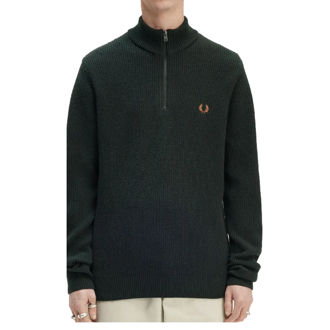 TEXTURED HALF ZIP JUMPER NIGHT GREEN