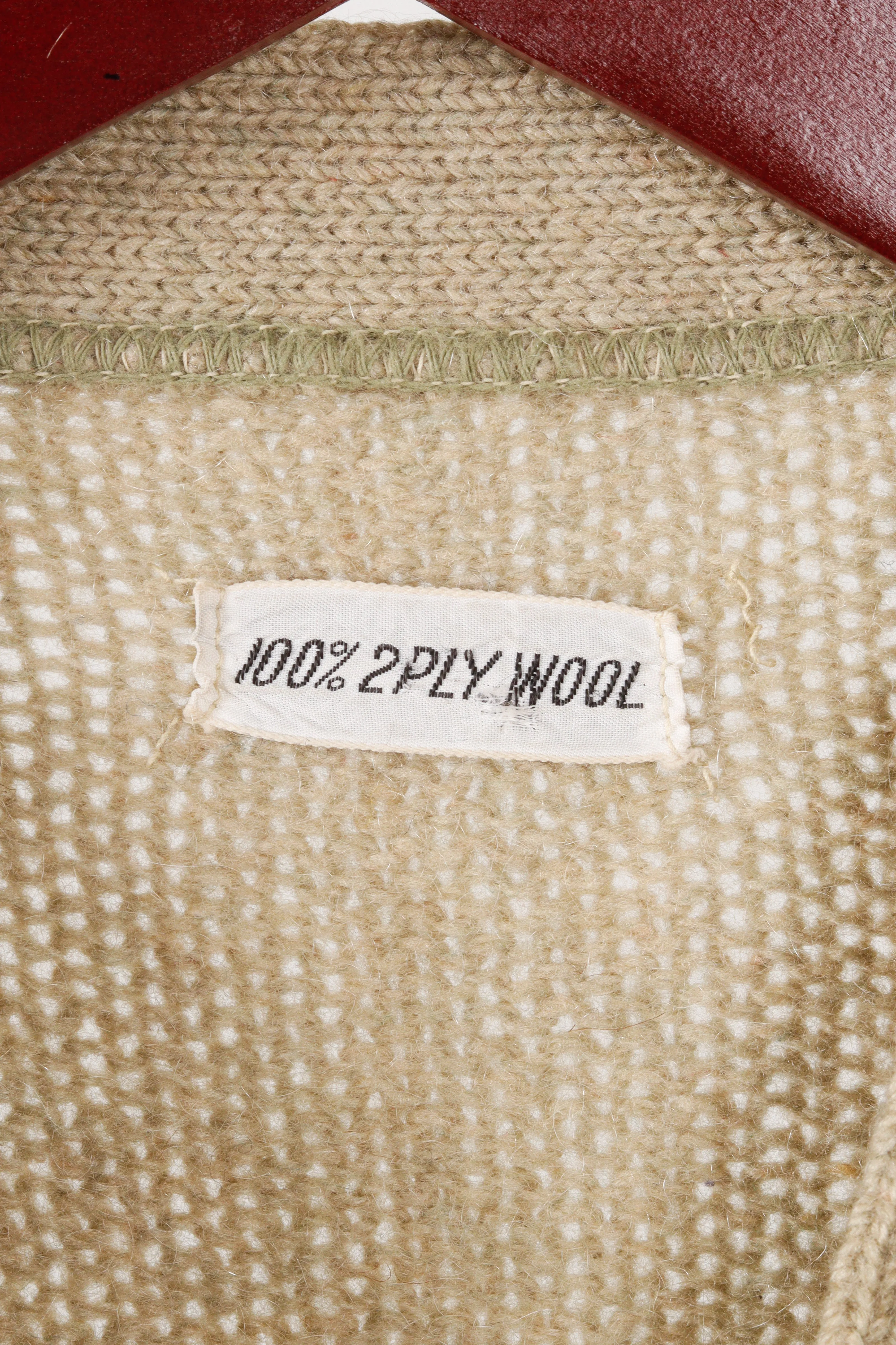 Vintage 70's Suede Trim Checkerboard Patterned Cardigan Sweater