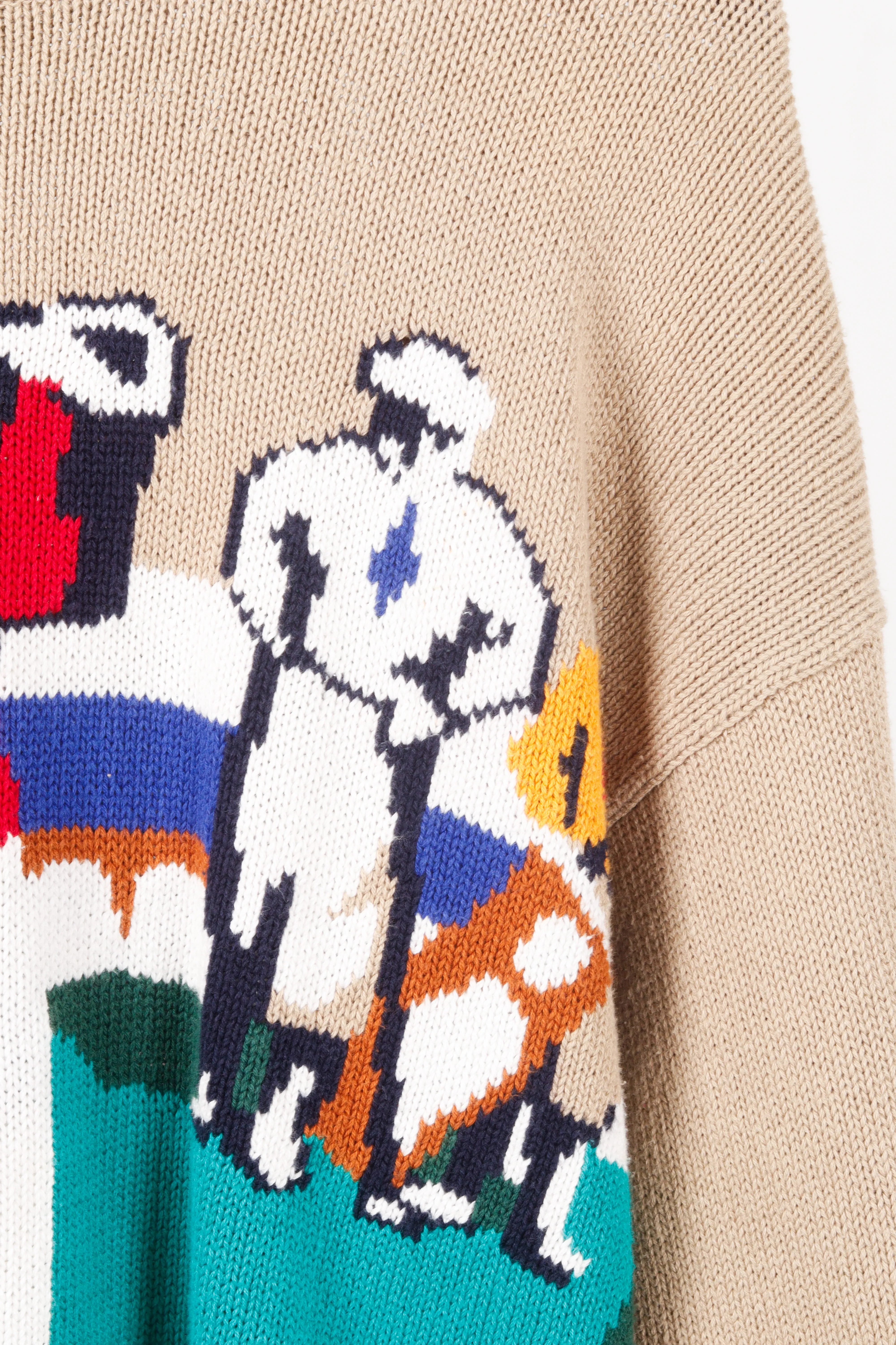 Vintage 90's Hathaway Golf 'Driving Print' Hand Intarsia Sweater